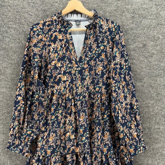 SheIn Dress Women S Small Blue Floral Shift Short V-Neck Long Sleeve Casual - Picture 3 of 8